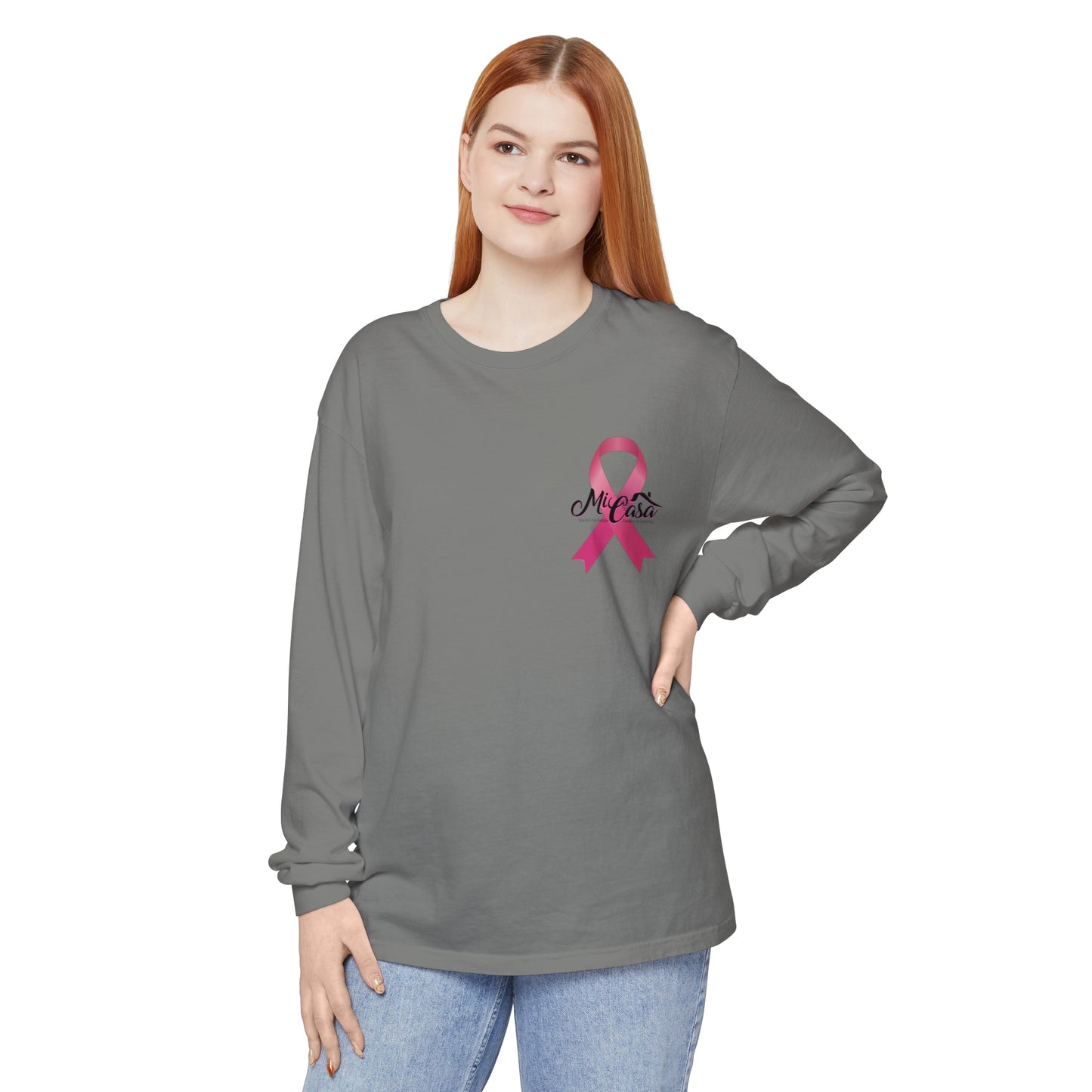 Breast Cancer Awarness - Mi Casa - Unisex Garment-dyed Long Sleeve T-Shirt