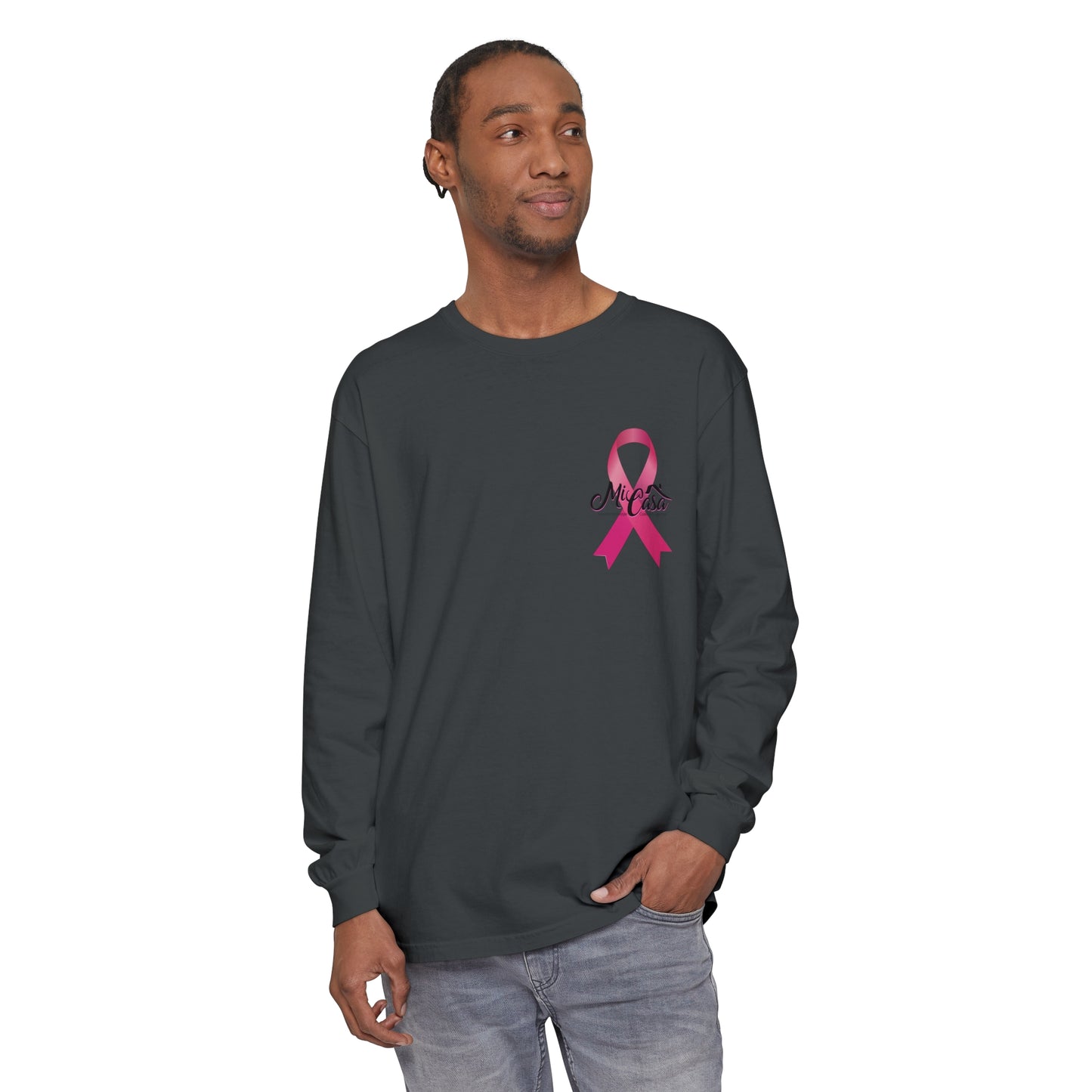 Breast Cancer Awarness - Mi Casa - Unisex Garment-dyed Long Sleeve T-Shirt