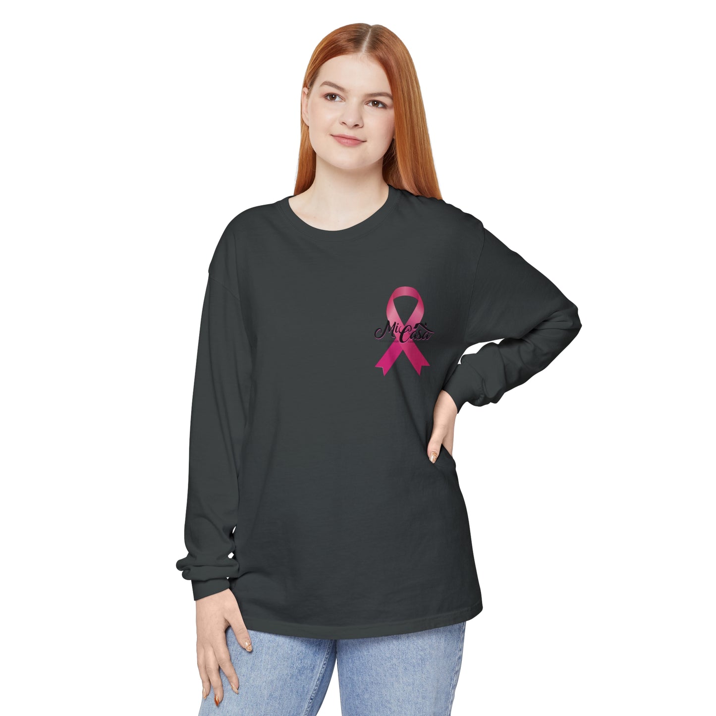 Breast Cancer Awarness - Mi Casa - Unisex Garment-dyed Long Sleeve T-Shirt